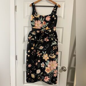 Tuckernuck Black Floral Midi Dress with Peach and Yellow Blooms